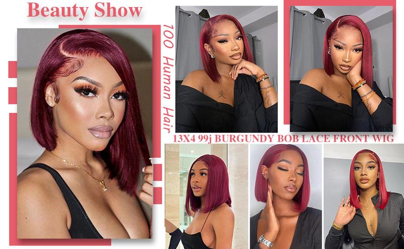 human hair bob 99J Bob Wig Human Hair Wigs 13X4 Straight Lace Front Wigs for Black Women Pre Plucked 180% Density Straight Burgundy Human Hair Short Bob Wig Human Hair (99J Bob Wig 10inch)