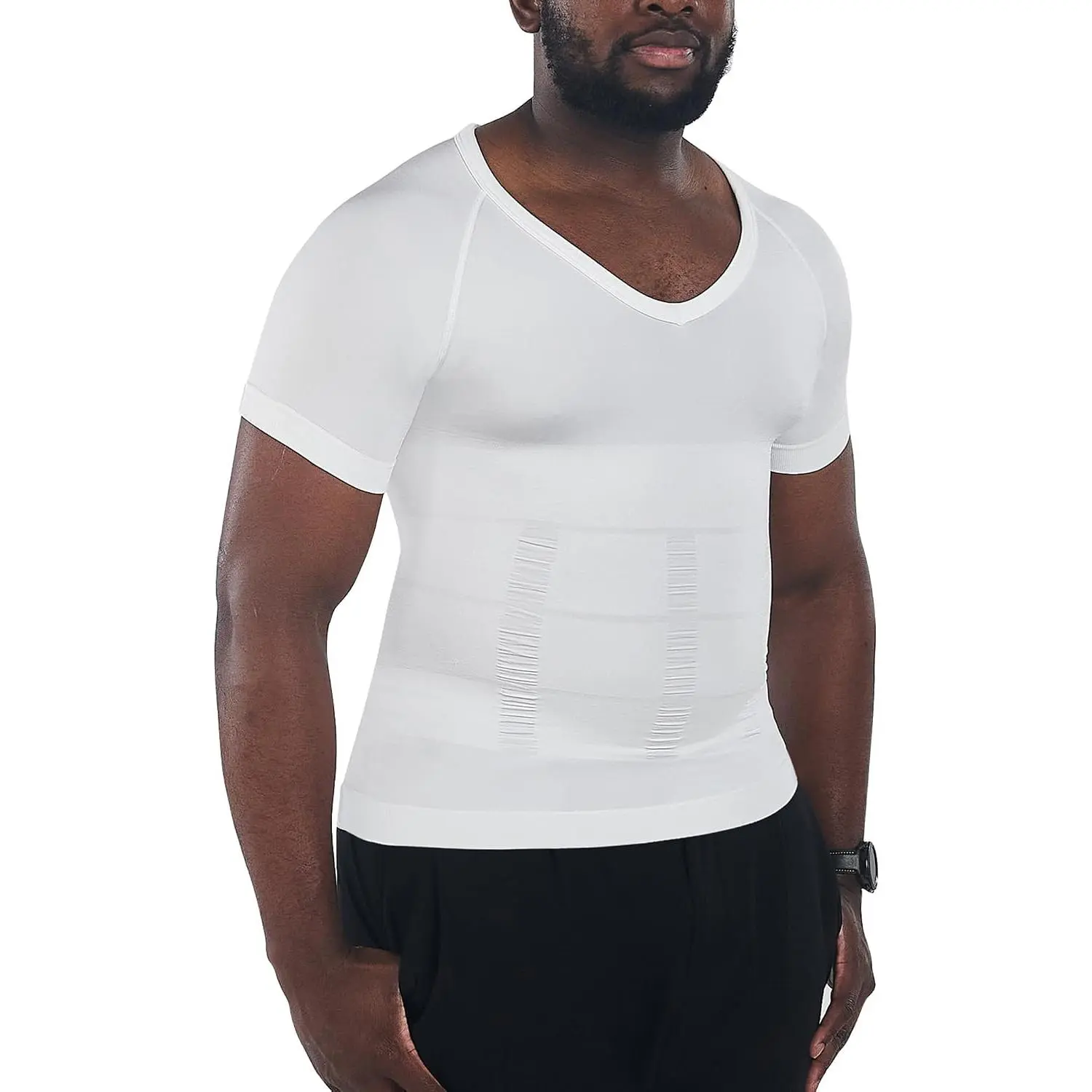 Gynecomastia Compression Shirts for Men, Shapewear Slimming Body Shaper Undershirt, V-Neck Baselayer T-Shirt WorkoutGift.