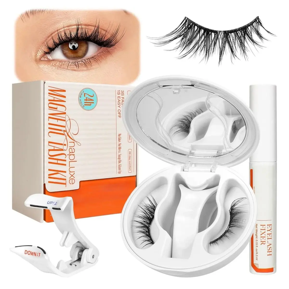 Upgrade Magnetic Eyelashes with Applicator, No Glue Needed Natural Wispy Magnetic Lashes, Reusable Soft Magnetic False Eyelashes,Easy to Wear & Remove