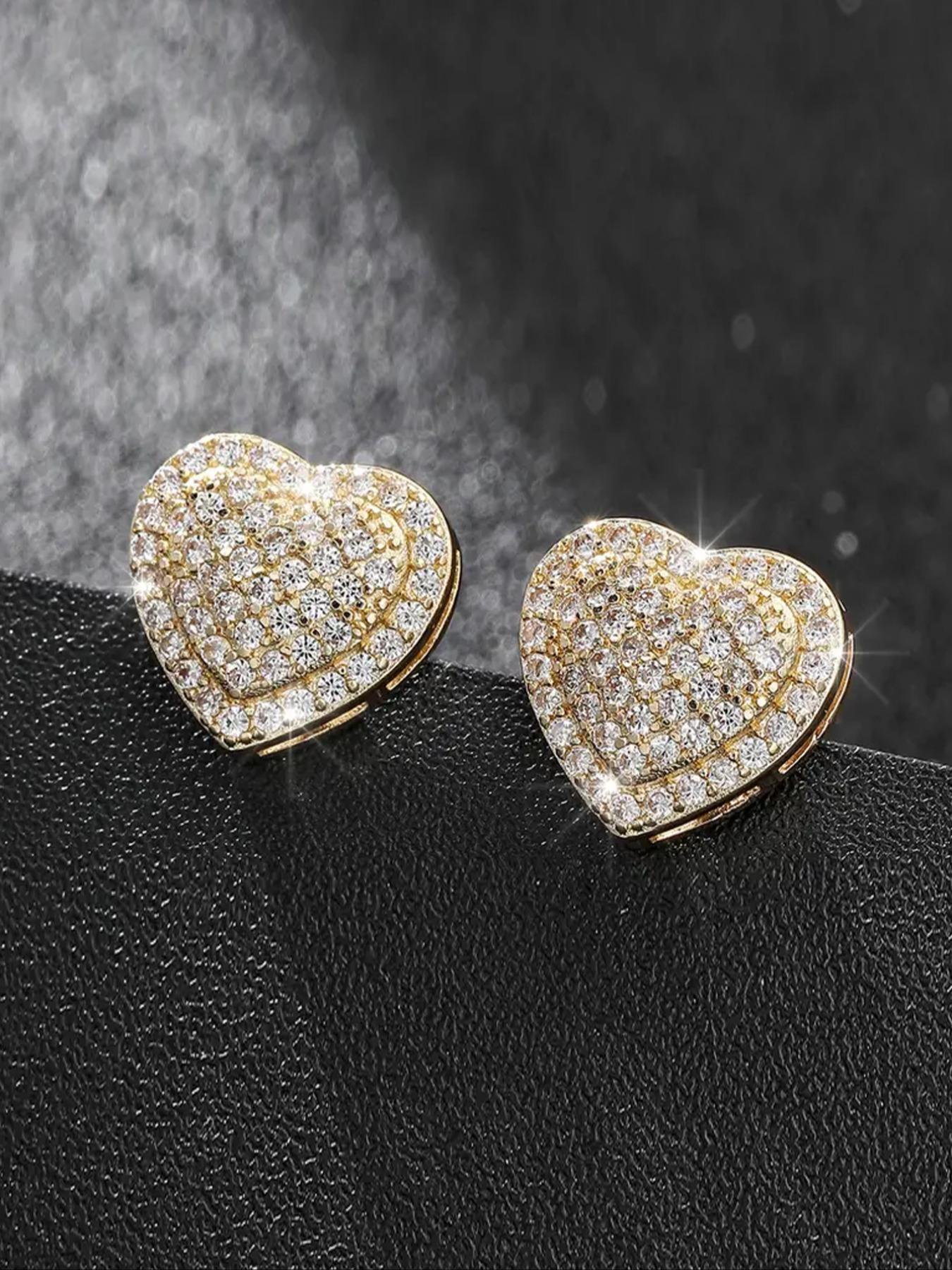 Elegant Heart Shaped Stud Earrings, Luxury Rhinestone Decor Stud Earrings, Fashion Matching Jewelry Accessories for Women, Rhinestone Decorated Bling, Studs Earrings