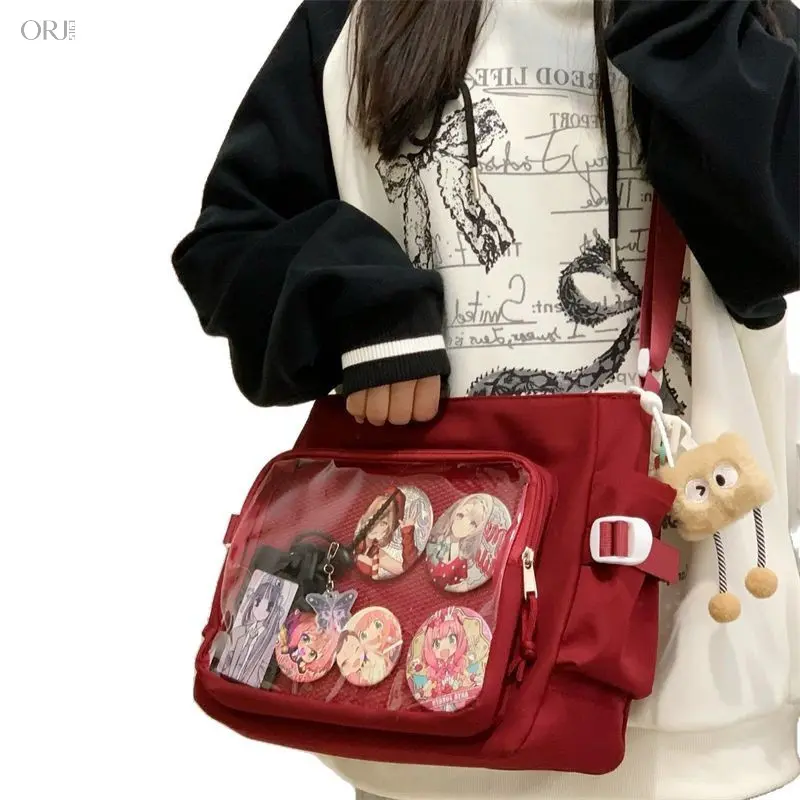 2026 Preppy Style Large Capacity Women Messenger Bag, Minimalist Class Book Shoulder Ita Bag With Clear Window For Anime Badge Display, Versatile Campus Crossbody School Bag For Daily Commute (Badges & Cards Not Includ,Gradient,Color,De,cospl,e,cool,gift,