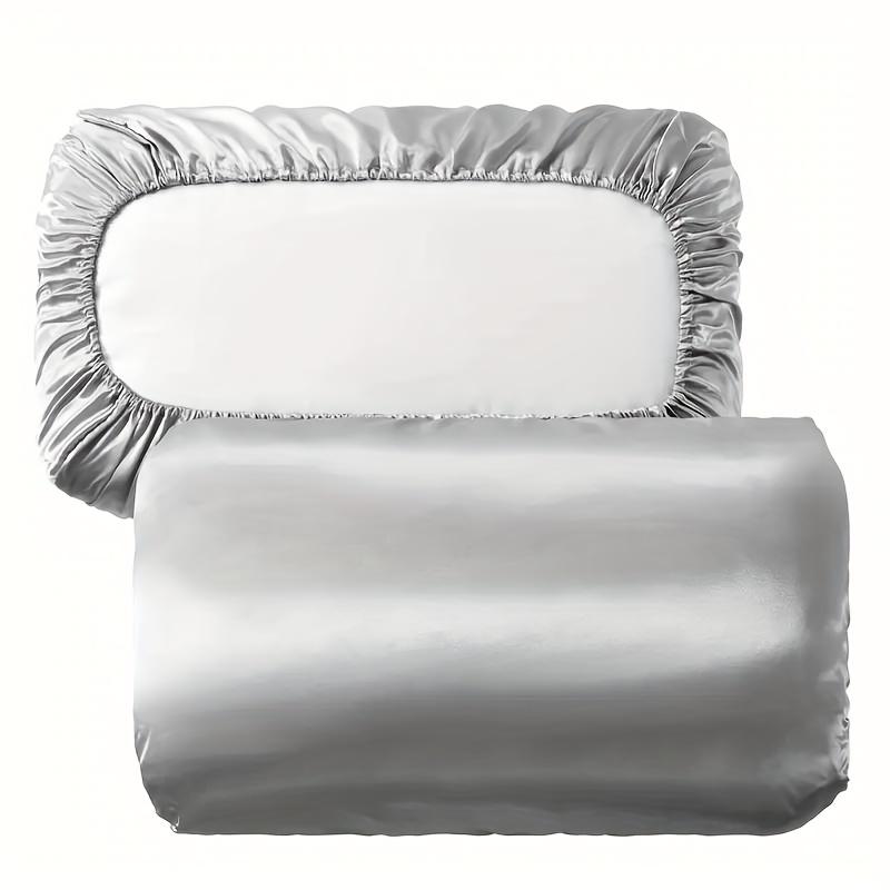Solid Color Satin Pillowcase without Filler 2 Counts Soft Pillow Cover with Elastic Band Pillow Protector for Home Bedroom & Travel Silky Satin Bedding