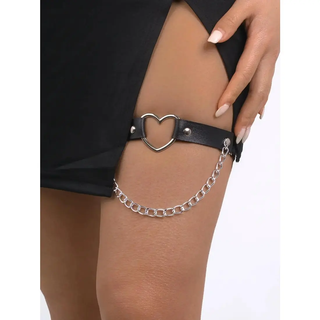 Women's Punk Style Heart Design Thigh Chain, Fashionable Pu Leather Thigh Belt, Elasticity Body Jewelry for Party, Daily Clothing Decor for Girl, Vintage Body Jewelry, Body Chains