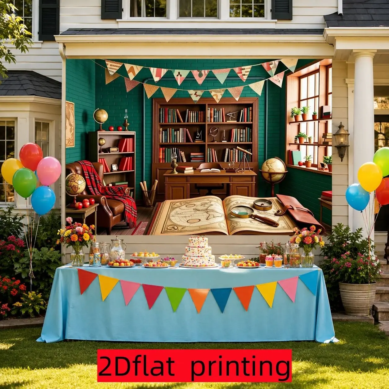 Vintage Study Banner Background Cloth, Suitable for Campus Library Events, Home Wall Decor, Indoor Outdoor Use, Polyester Material, Multiple Sizes Available