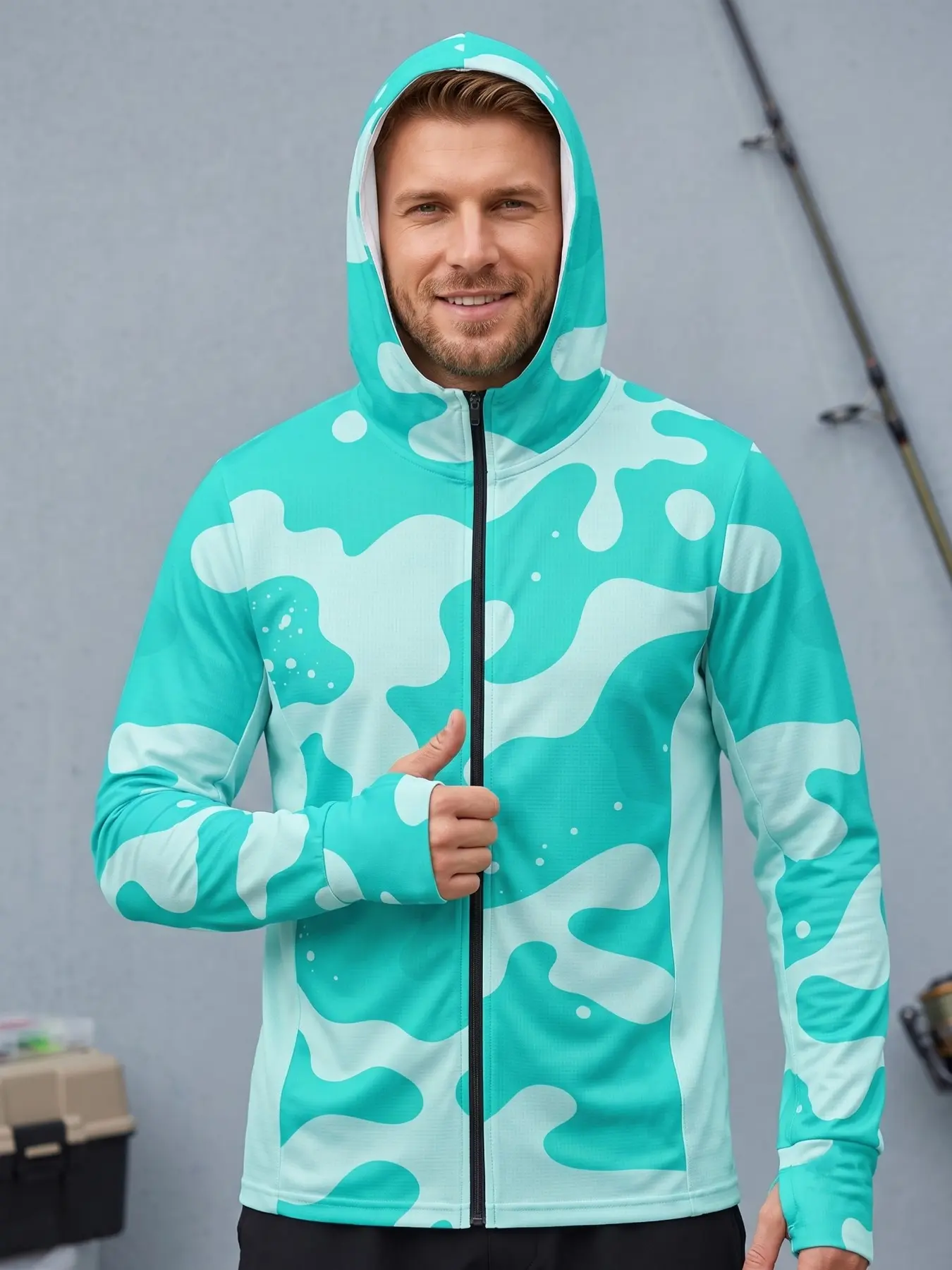 2026 Mint Fluid Ocean Camo Sun Suit, UV Protection Long Sleeve Jacket, Lightweight Quick-Dry Fishing Hoodie for Beach & Kayaking