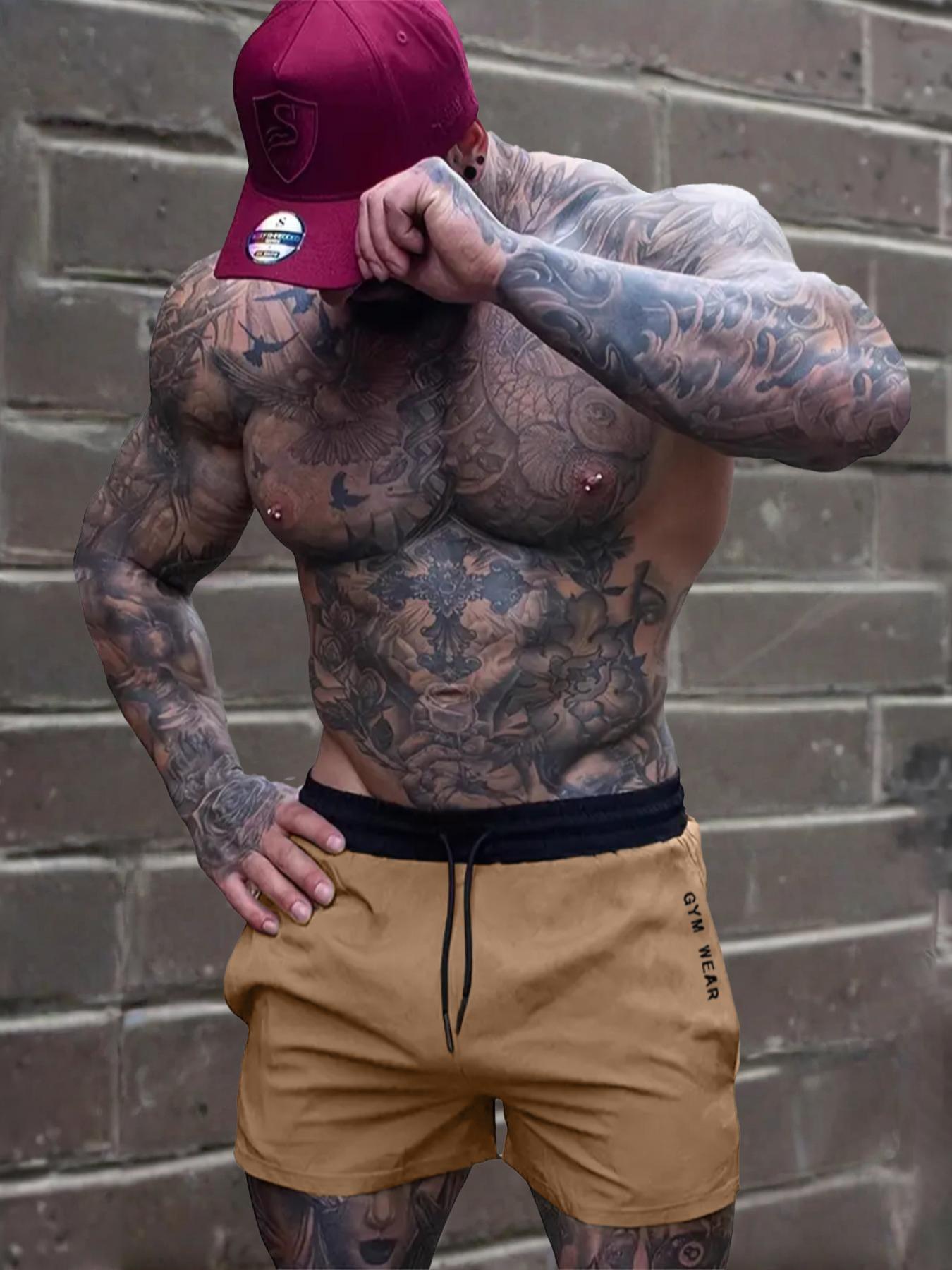 Men's Letter Print Leisure Shorts, Casual Comfy Breathable Athletic Shorts for Summer, Shorts for Men, Men's Bottoms for Daily Wear, Men Shorts, Jogging Shorts, Breathable Fitness Shorts, Summer Sports Shorts