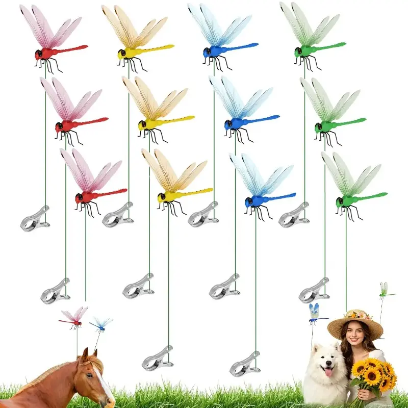12 pieces of dragonfly garden decorations, 3D dragonfly garden stakes in 4 color, perfect for garden decoration and housewarming.,campingessentials,outdoorfurnitureset,campinggear