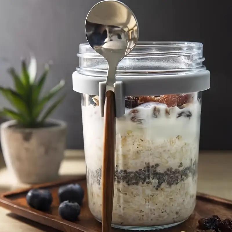 12oz Glass Salad Jar with Spoon, Portable Overnight Oatmeal Cup, Reusable Yogurt Container for Breakfast, Healthy Eating Containers, Perfect Gift for Holidays