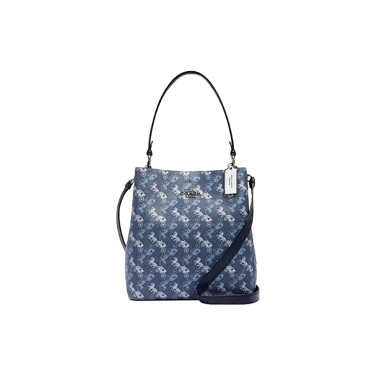 COACH Town 26 Satchel Handbag for Women – Carriage Print Pebbled Leather, Medium Size, Blue