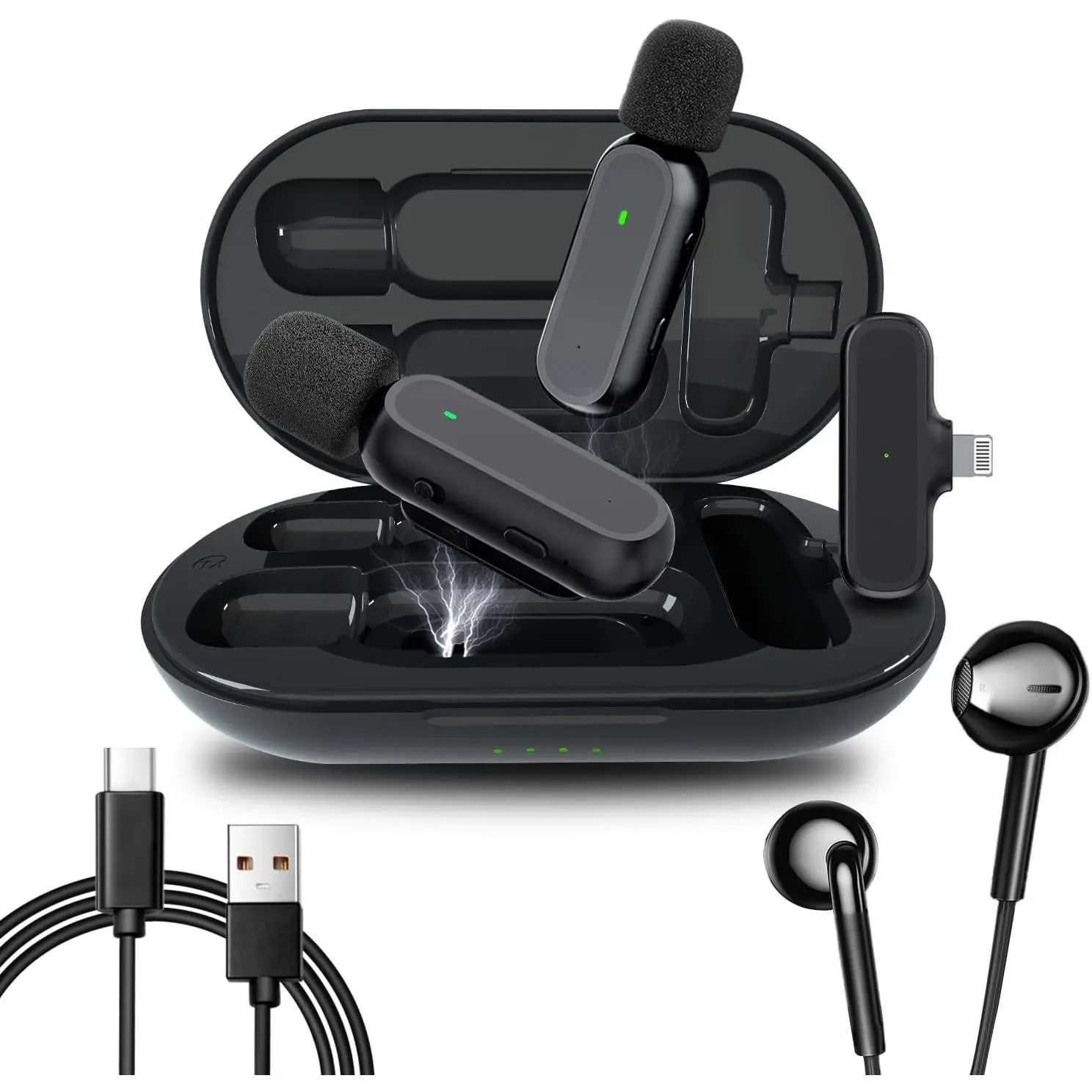 2 Pack  Lavalier Microphone for  iPad with 800mAh  Case,  Clip  Lapel Mic, PlugPlay, Noise Reduction, Portable Microphone for Video Recording/FaceTime/ Live