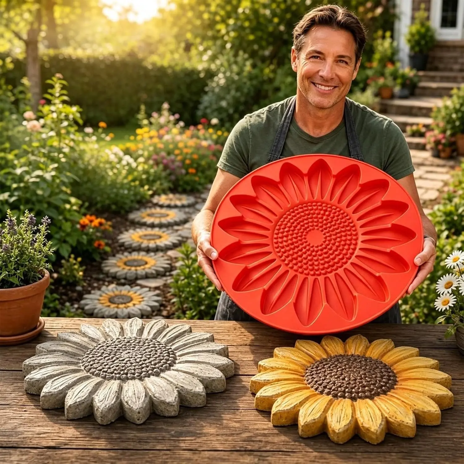 Reusable Sunflower Footstone Mold, Butterfly Bee Pumpkin Snowflake Concrete Mold, DIY Pathway Garden Decor, Reusable Cement Molds