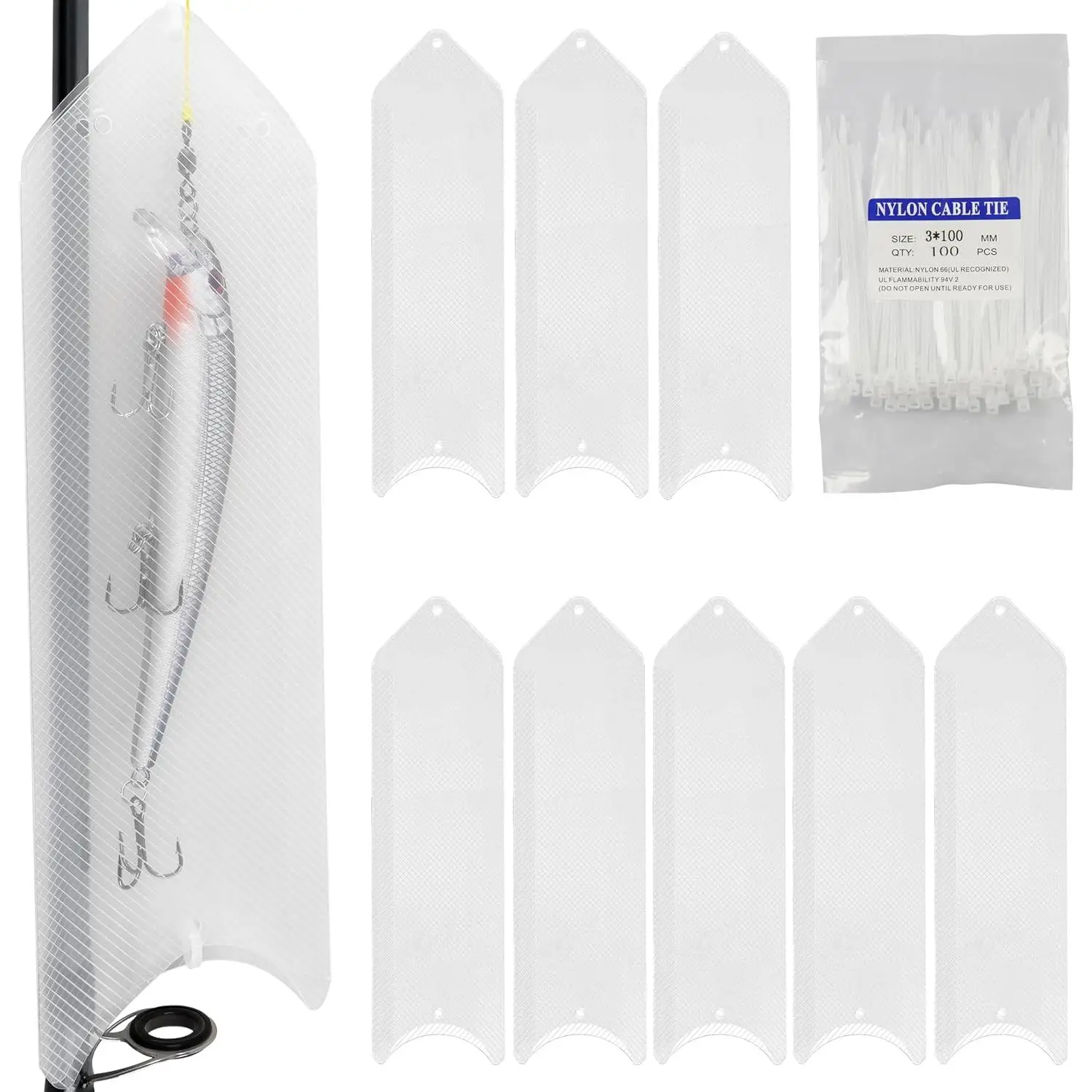 Fishing Lure Wraps 10 Packs Clear Lure  Covers Storage with 100 Nylon  Tie Fishing Tackle Storage Bag and Wraps Fishing Hook Cover  Storage Protector Keep Safe from Hook