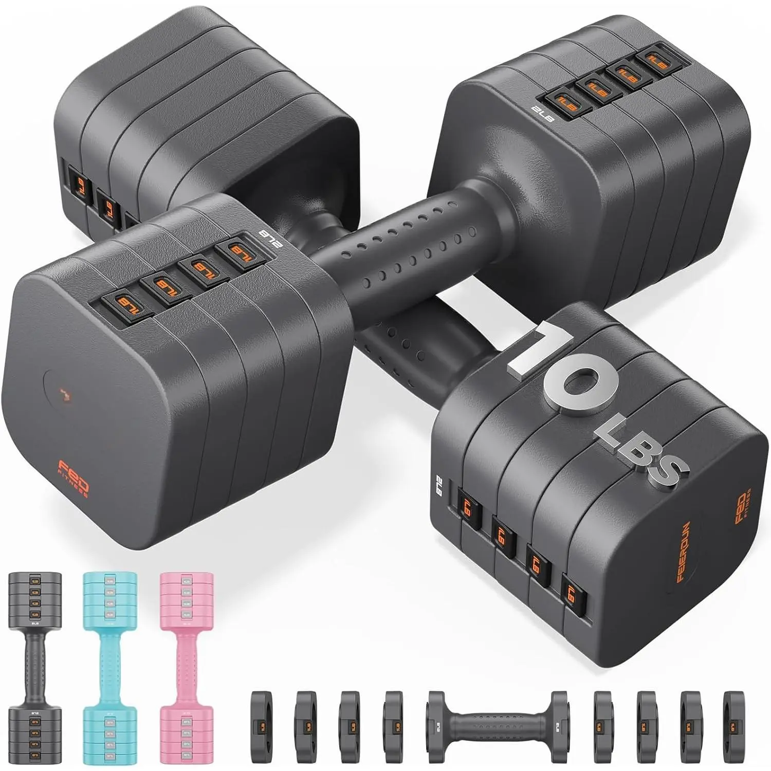 DB3 5-in-1 Adjustable Dumbbell Set, 6LB/10LB Pair Adjustable Weights for Women at ,  Locking  Hand Weights with TPU Soft Handle,  Gym, Rehab, Pilates, Yoga, Strength