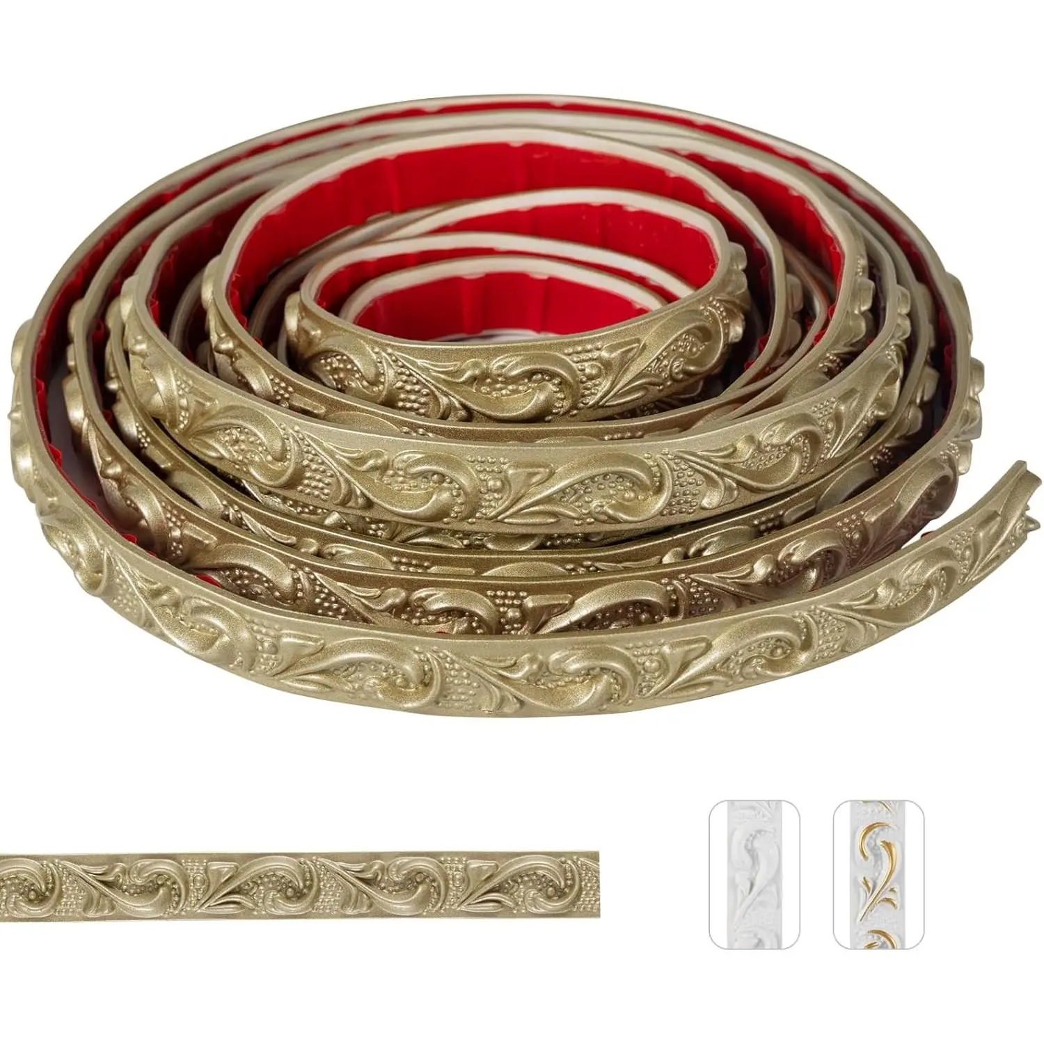 0.8" x16.4FT Champagne Gold Crown Molding Trim - Peel and Stick 3D Floral Wall Trim for Mirror Frames, Furniture & Ceiling Decor (Self-Adhesive PVC)
