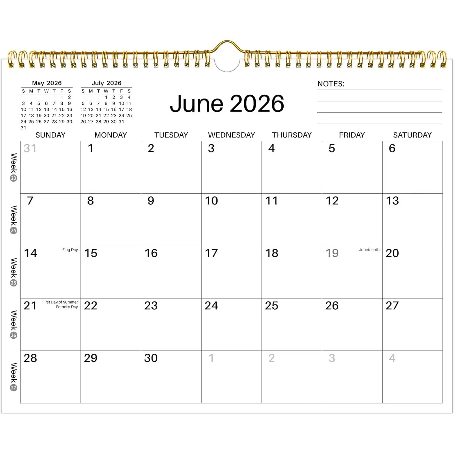 Wall Calendar 2026-2027 - June 2026 - December 2027, 19 Monthly Calendar 2026-2027, 14.6" x 11.42", with Large Daily Blocks, Thick Paper, Holidays, Week's Numbers& Notes, Minimalist Design