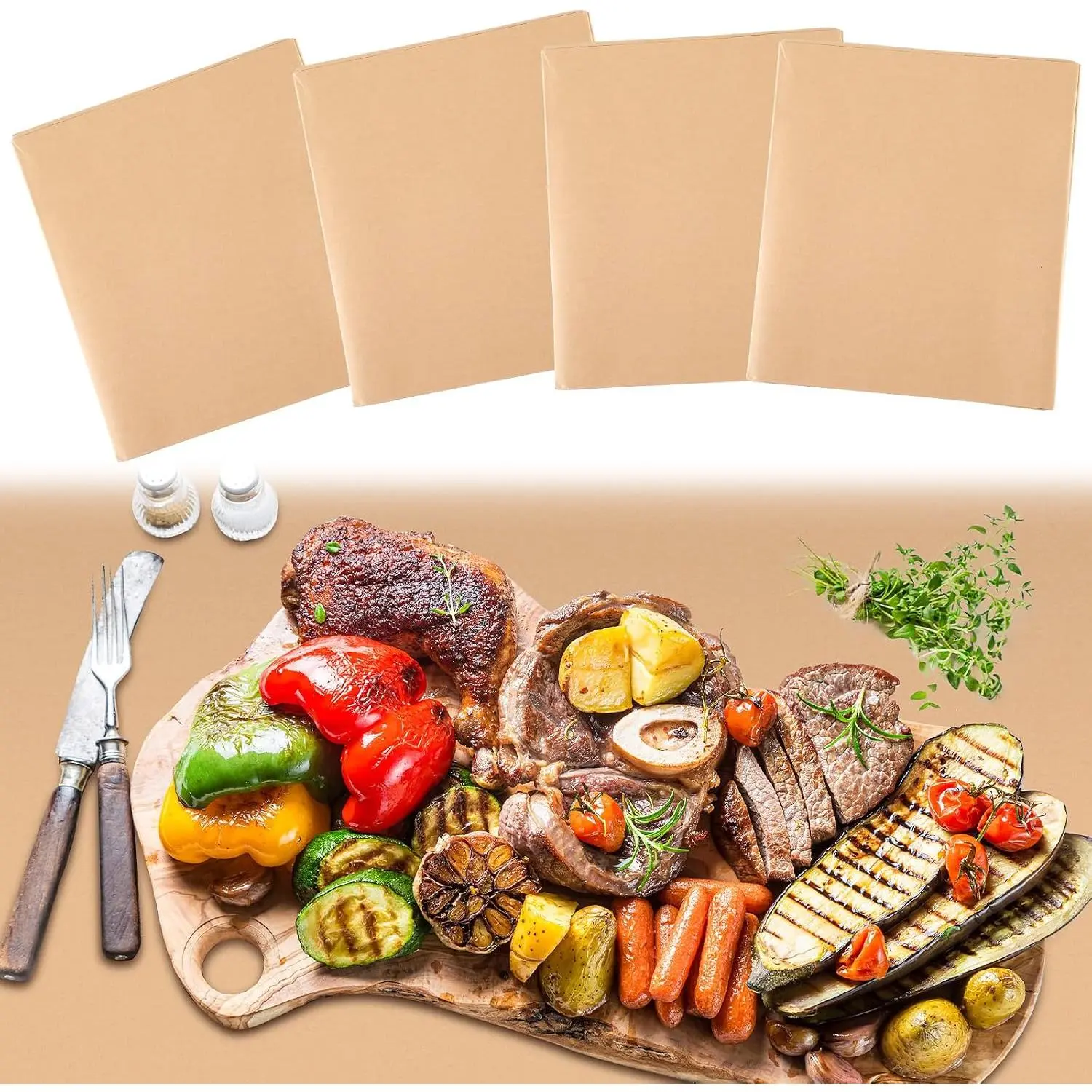 4pcs Brown Kraft Disposable Rectangle Tablecloths - 54x108" Recycled Butcher Covers with Rustic Charm for Party Use, Christmas Gatherings