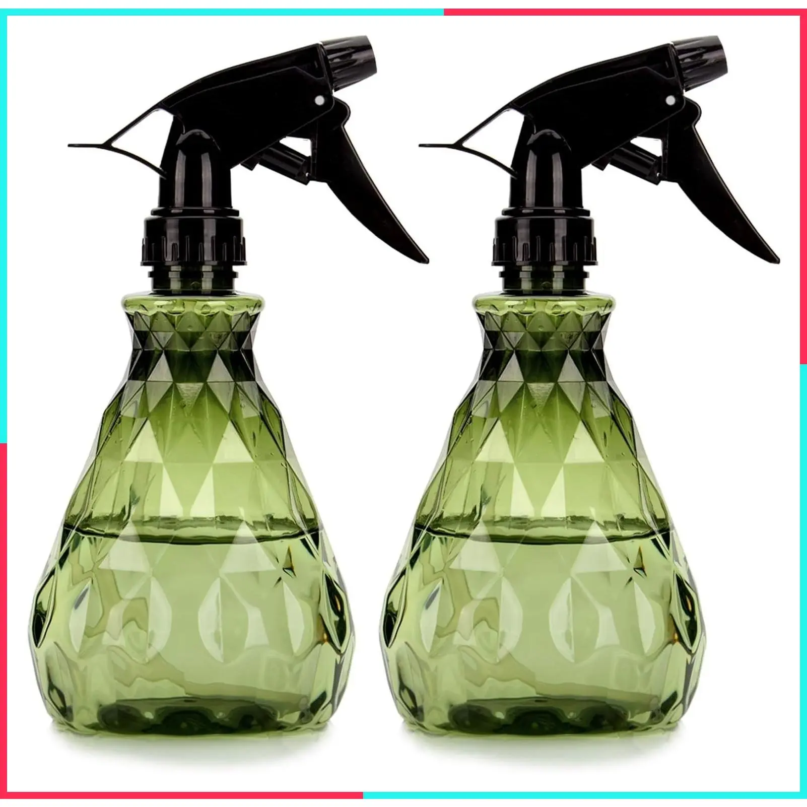 2 Pack 500 ml/17 oz Empty Plastic Spray Bottles, Adjustable Mist Squirt Bottles, Reusable Refillable Containers for Cleaning Solutions, Gardening, Plants (Green)