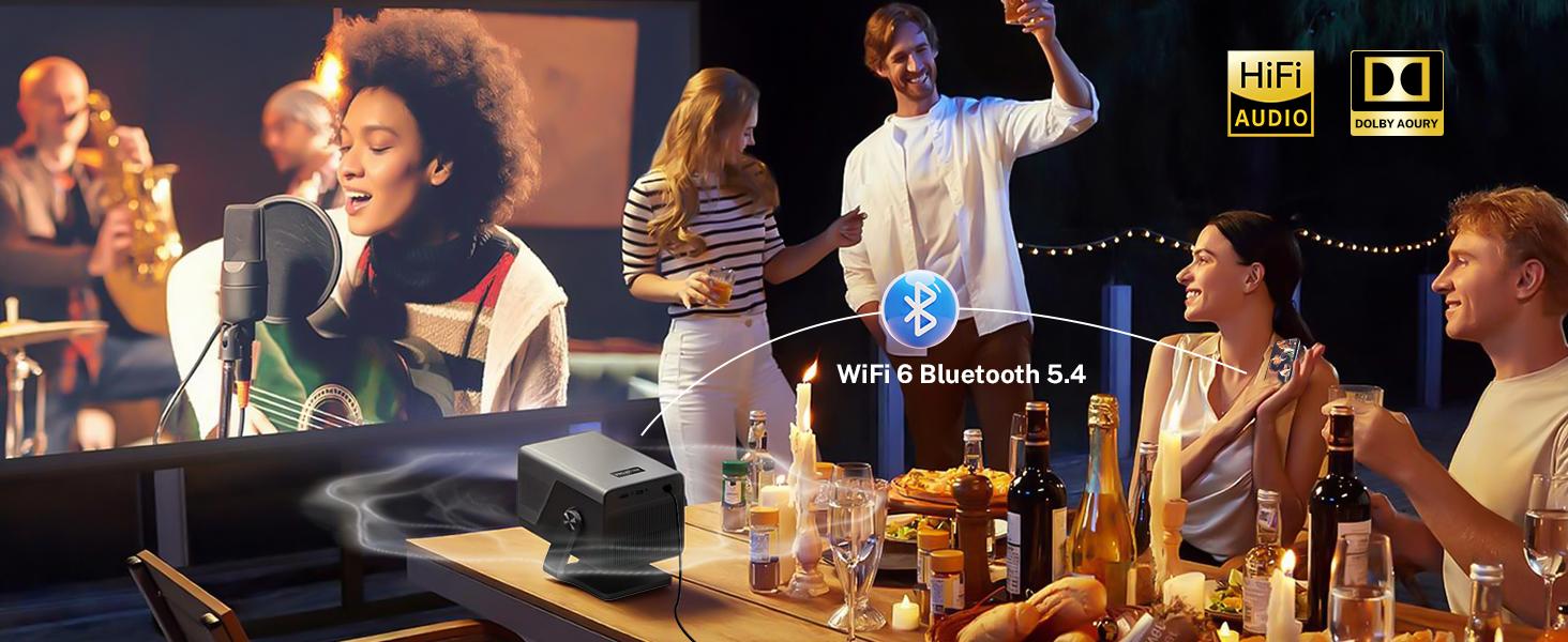 [8K Support/1400 ANSI/AI Visual Calibration] Native 1080P UHD Projector with Android 14 OS, X7AR Smart Projector with Hi-Res Audio, Auto Focus&Keystone,WiFi 6&Bluetooth 5.4, 200" Screen for Home Outdoor