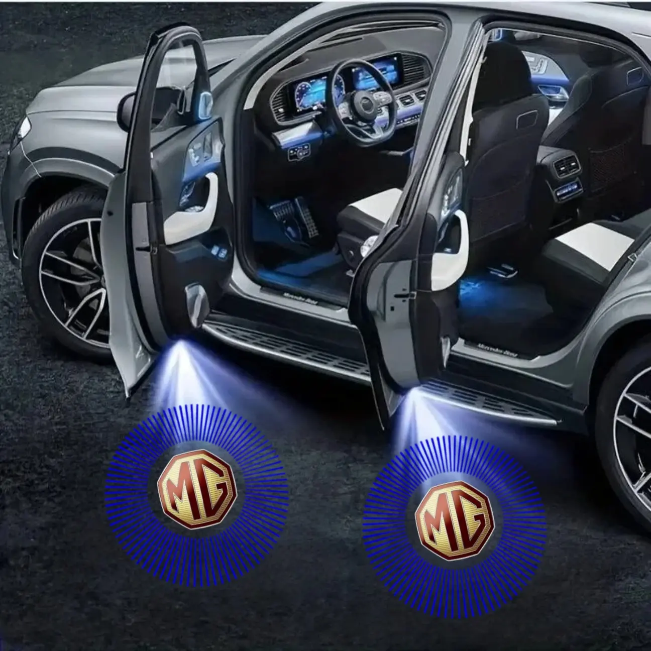 2 Pack / 4 Pack Car Door Shadow Welcome Lights, No-Damage Self-Adhesive No-Drill LED Projector Lamps, Radiant Ring HD Clear Projection with Long-Lasting Fade Resistance, Auto-Sensing Activated by Door Opening and Closing, Compatible with MG ZS EV, MG5, MG