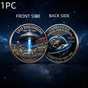 1pc Alien Contact Memorial Coin, Alloy 3D Relief Medal, Ufo Theme, Mystery Investigation & Space Exploration Collectible, Sci-Fi Enthusiast Gift