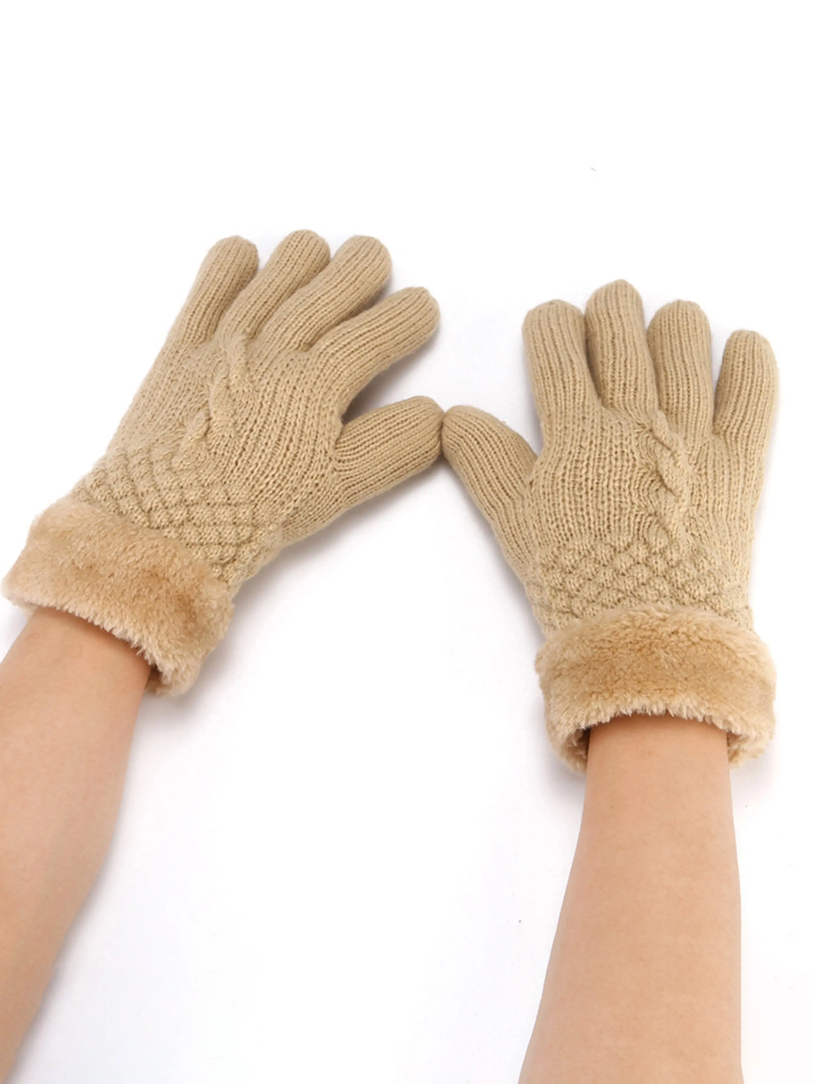 Women's New Knit Gloves, Double Layer Fleece Thick Winter Warm Acrylic Gloves, Outdoor Cycling Five Finger Split Color Gloves