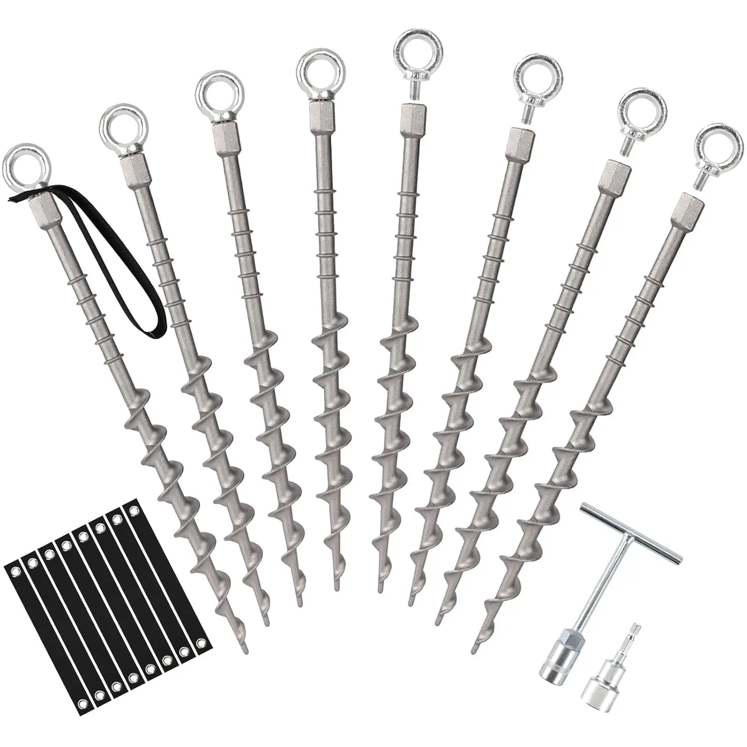 8 Pcs 14" Ground Anchors, Screw in Tent Stakes, Cast Aluminum