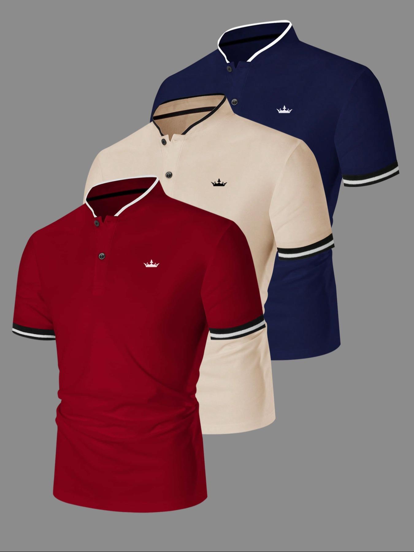 Men's Regular Fit Contrast Trim Polo Shirt Golf Polo, Casual Short Sleeve Half Zip Top for Summer, Fashion Men's Clothes for Daily Wear, Gamis, Golf Casual Style