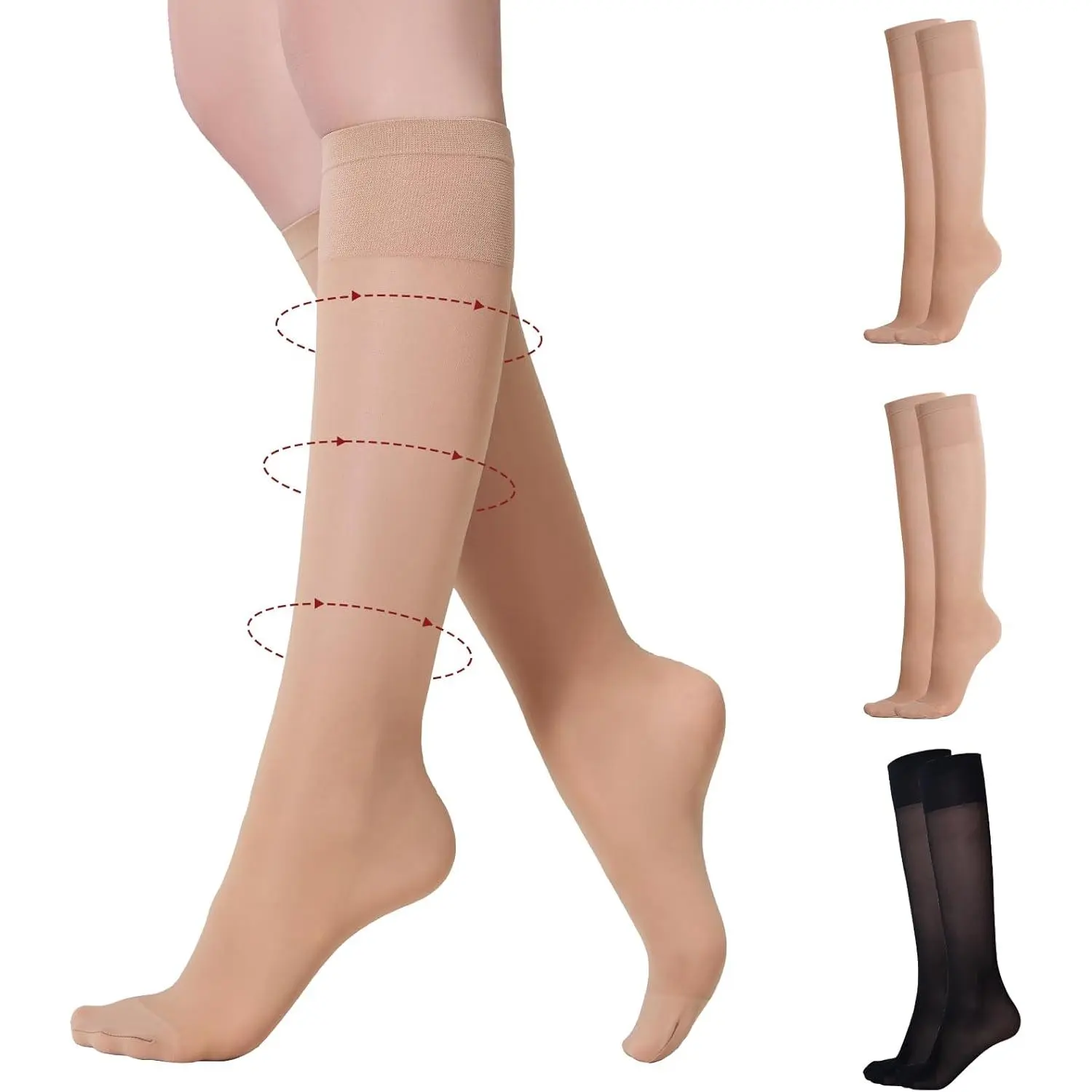 outdoor sports Yilanmy 3 Pairs Sheer Compression Socks for Women 8-10 mmHg Knee High Stockings Support Work Office Travel Daily Wear