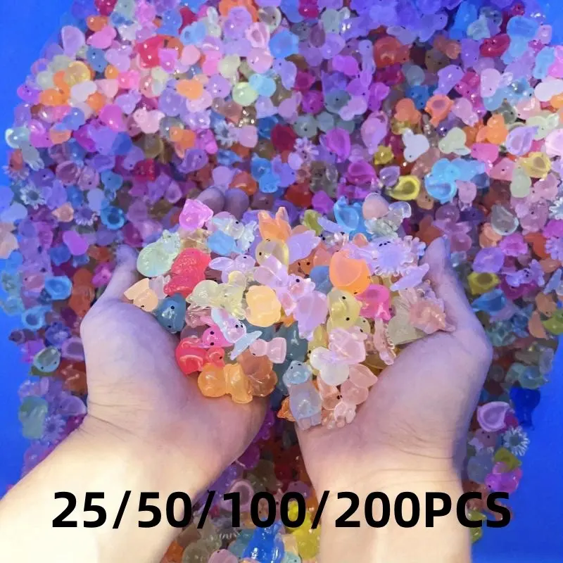 Random Color Luminous Mini Resin Animal, 25/50pcs Mini Glowing Animal Decoration, Micro Landscape Decoration for Flower Pot, Fish Tank, Garden Accessories, Aquarium