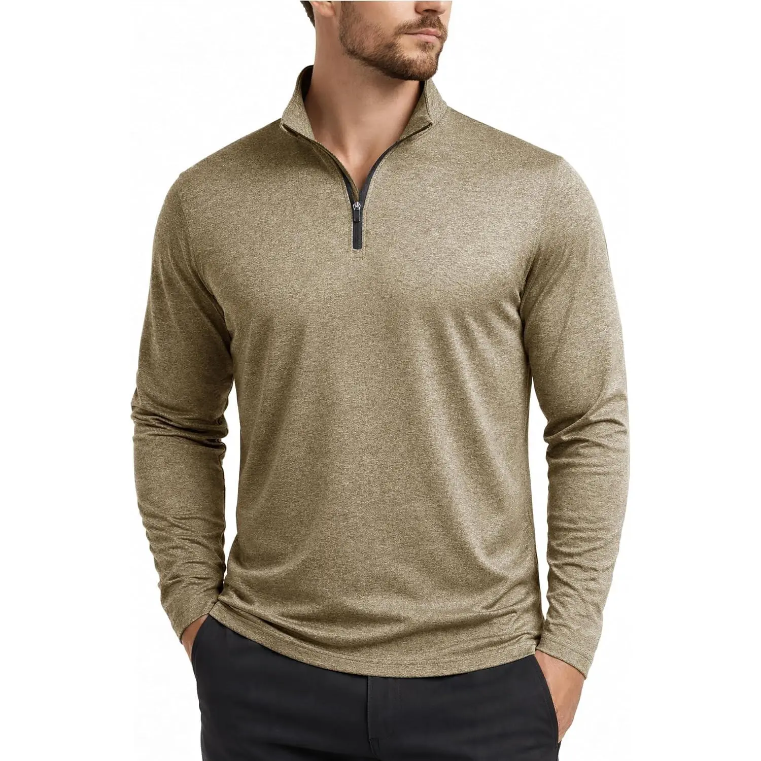 Men's Quarter Zip Pullover Sweatshirt - Premium Fleece Lined, Midweight Heather Long Sleeve Golf Shirt(Gift)