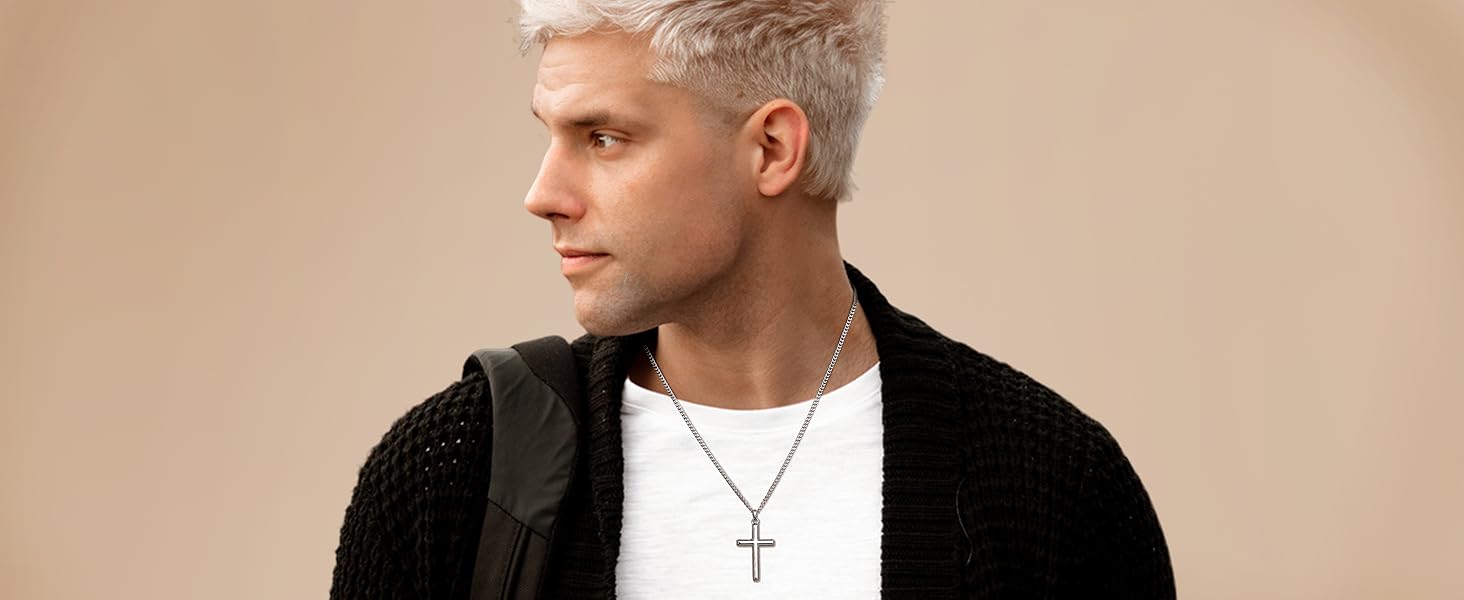 MILACOLATO Solid 925 Sterling Silver Cross Necklace for Men Women, 2mm Diamond-Cut Sterling Silver Chain with Cross Pendant Beveled Edge for Men, Silver Crucifix Cross Necklace Jewelry 16-24 Inches (Cuban Chain/Figaro Chain/Wheat Chain/Rolo Chain) MILACOLATO Solid 925 Sterling Silver Cross Necklace for Men Women, 2mm Diamond-Cut Sterling Silver Chain with Cross Pendant Beveled Edge for Men, Silver Crucifix Cross Necklace Jewelry 16-24 Inches (Cuban Chain/Figaro Chain/Wheat Chain/Rolo Chain)