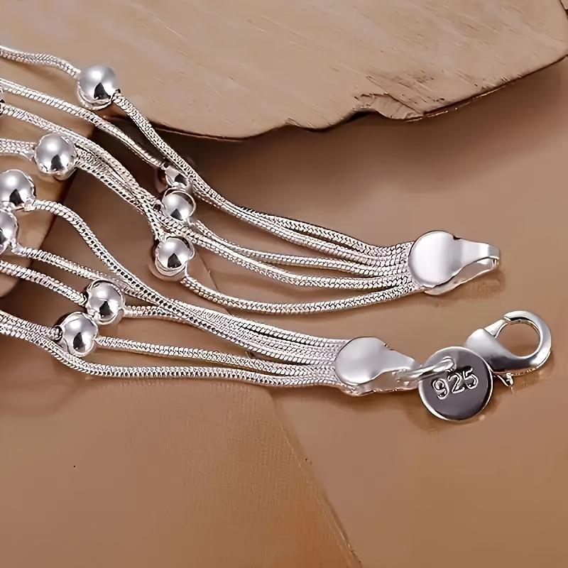 Elegant 925 Silvery Beaded Bracelet - Bohemian Vintage Style, Durable Jewelry Accessory, Perfect Valentine'S Day Gift for Daily Wear or Special Occasions, |     Bohemian Fashion Bracelet |     Long-lasting Beads