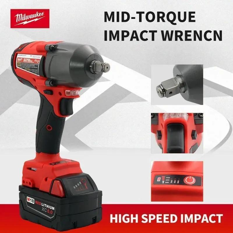 Milwaukee Cordless Electric Wrench 18V 800N.M Torque Brushless Impact Wrench Long-Life 12.0Ah Battery