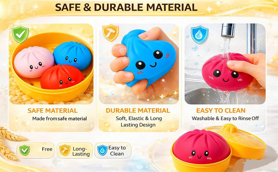 BINOK Dumpling Squishy Toy, Dumpling Squishy Mystery Box, Easter Basket Stuffers, Squeeze Dough Ball Stress Relief Hand Toys with Food Steamer Stretchy Desk Toys (Glitter Blue)