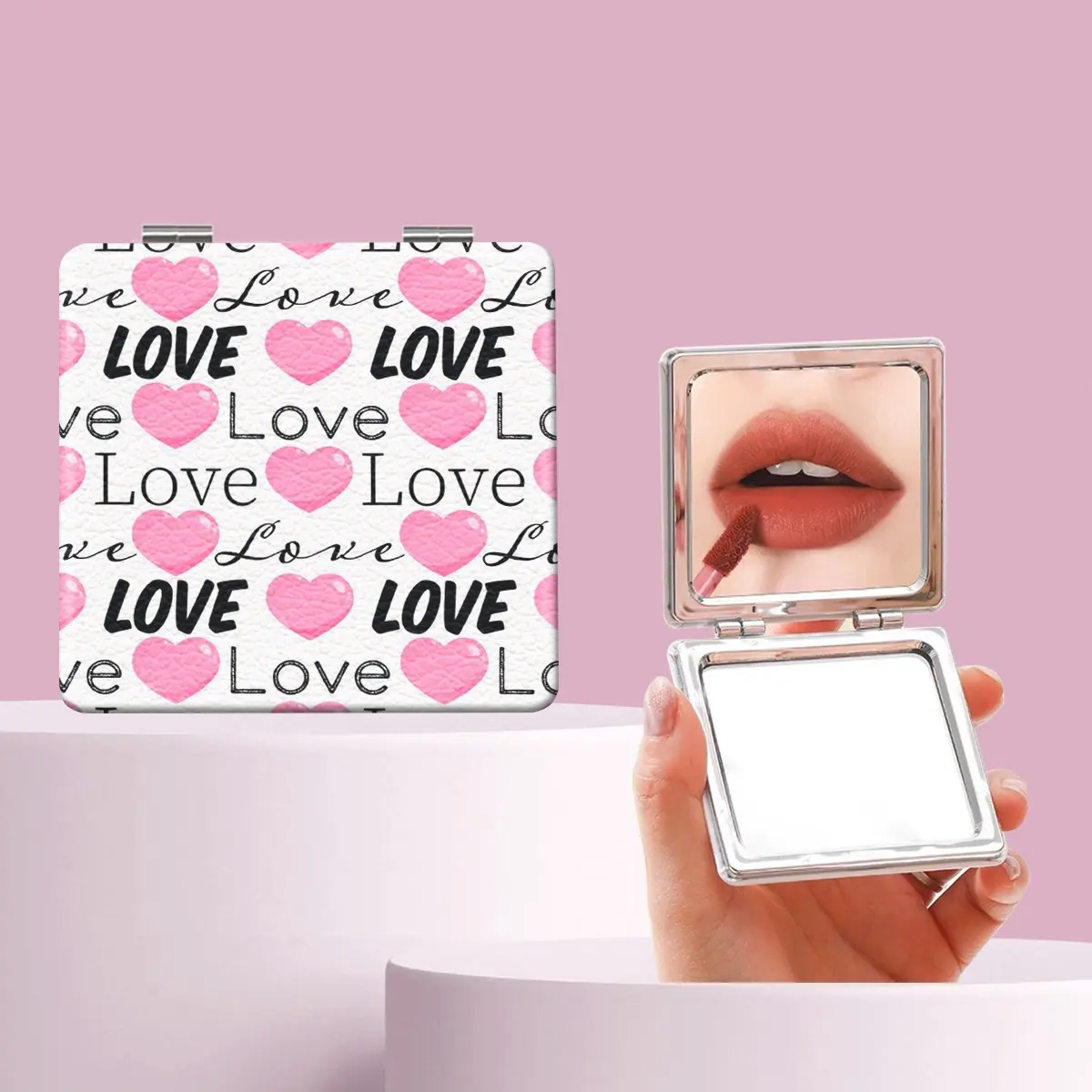 Millennial Y2K Leopard Print Heart Letter Makeup Mirror, Foldable Mini Handheld Mirror, Perfect Gift for All Occasions