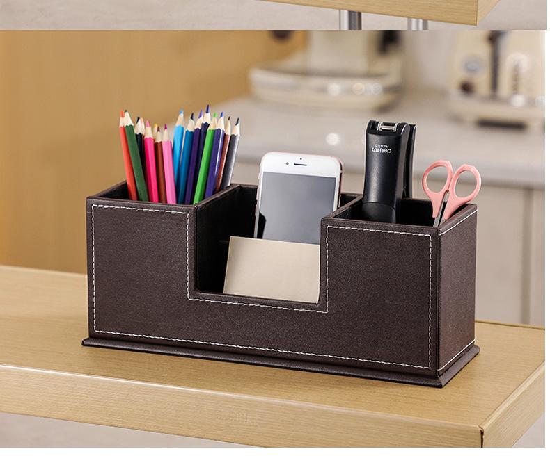 Simple leather pen holder, dual pen holder, multifunctional desktop storage box, office supplies stationery organizer Simple leather pen holder, dual pen holder, multifunctional desktop storage box, office supplies stationery organizer