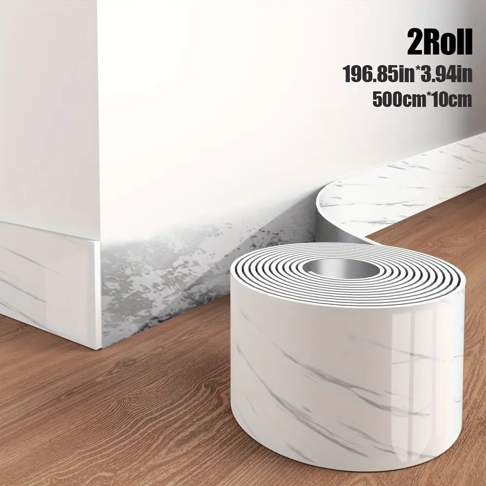 2 Rolls Self-Adhesive Baseboard Trim, Decorative Edge Strip, Removable Waterproof Vinyl, Luxury Marble Pattern, for Walls, Floors, Cabinets, Interior Wall