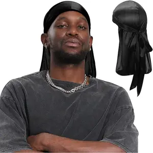 Unisex Silky Satin Long Tail Durag for Men Women, Breathable 360 Wave Cap Hair Styling Headwrap, Soft Smooth Turban Head Scarf for Hair Protection, Daily Wear & Sports Use