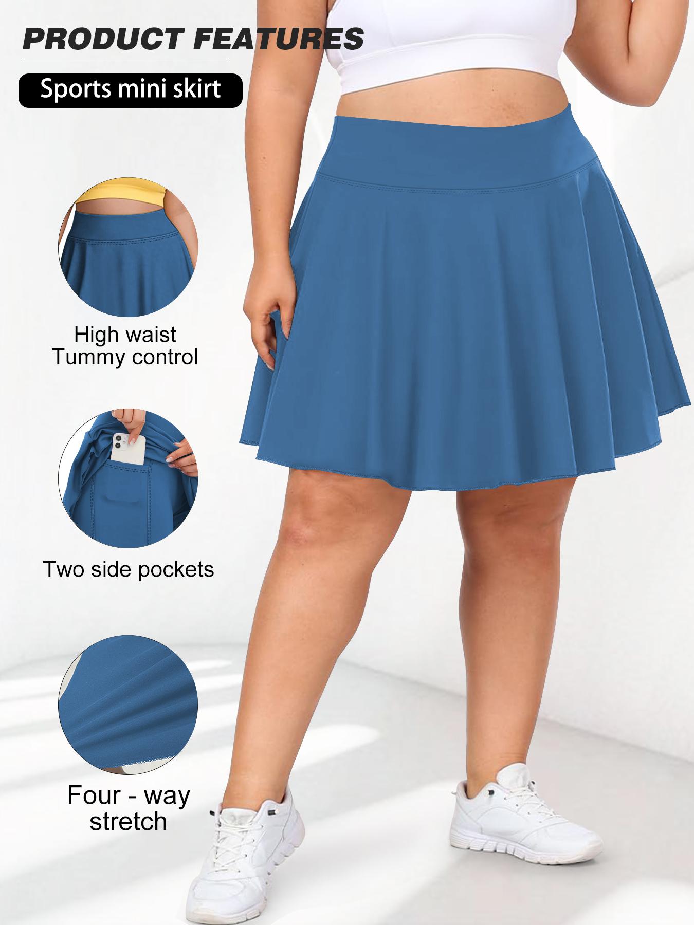 【Plus Size】Solid Color Pocket Pantskirt, Casual High Waist Pantskirt for Outdoor Sports, Women's Bottoms for Summer, Casual Sporty Skorts