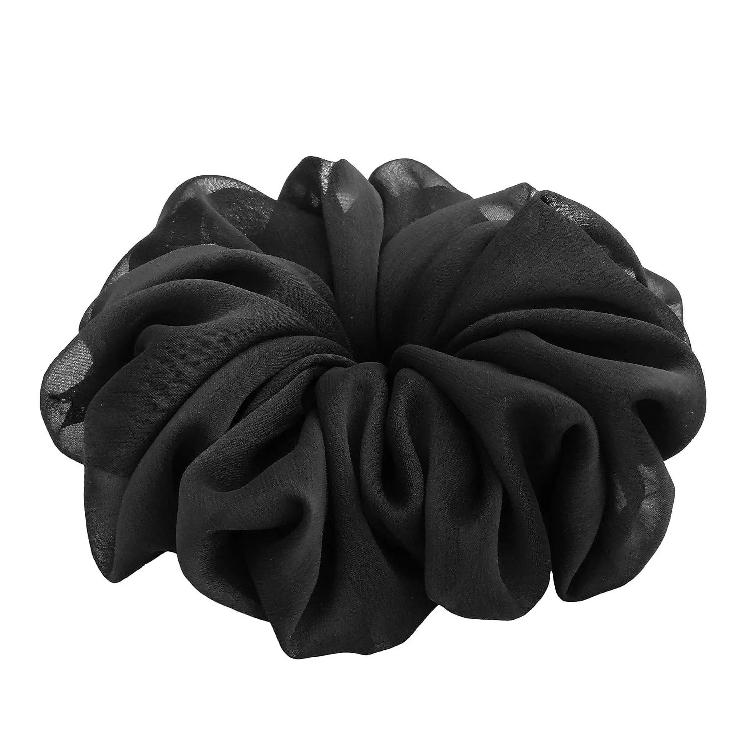 38 Colors Available, Big Scrunchies for Hair, Soft Cheer Chiffon large Ponytail Holder, Cute Birthday Gift for Women Girl Teen, Holiday Accessory (Black)Gift.