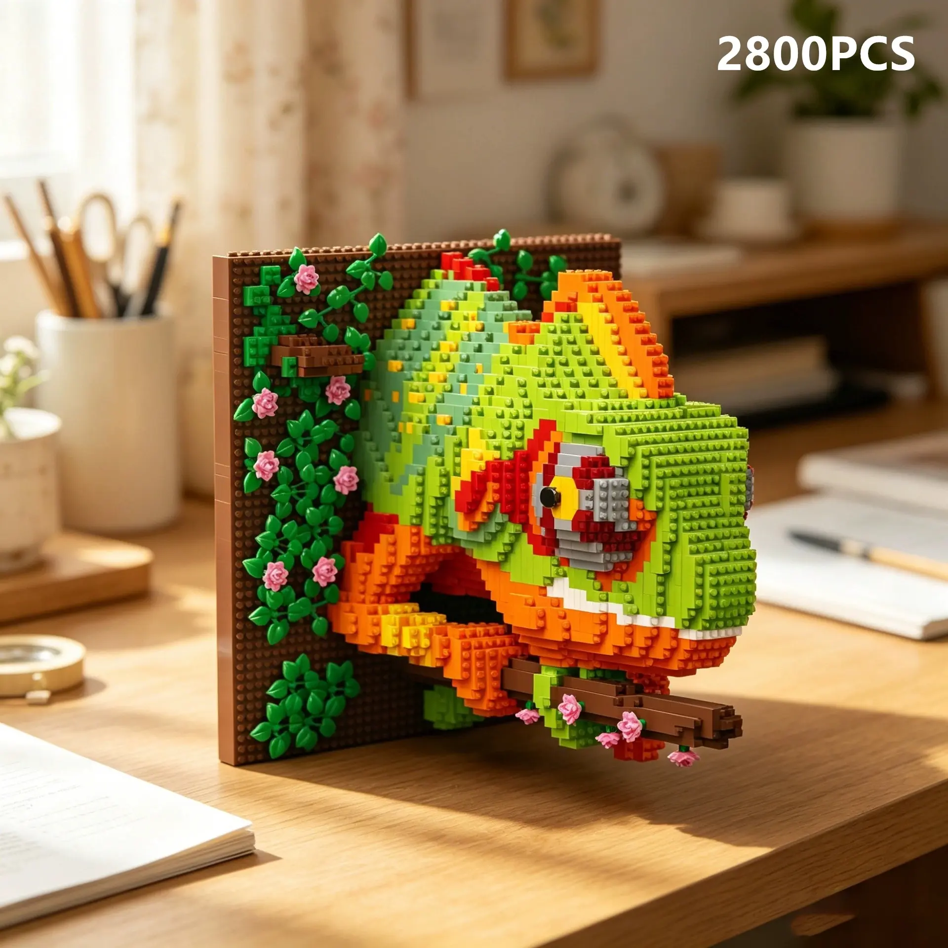 3D Wall Art Frame Animal Mural 2800pcs Chameleon Puzzle, Creative Educational Building Blocks Toy, Kids Gift, Halloween Christmas Present