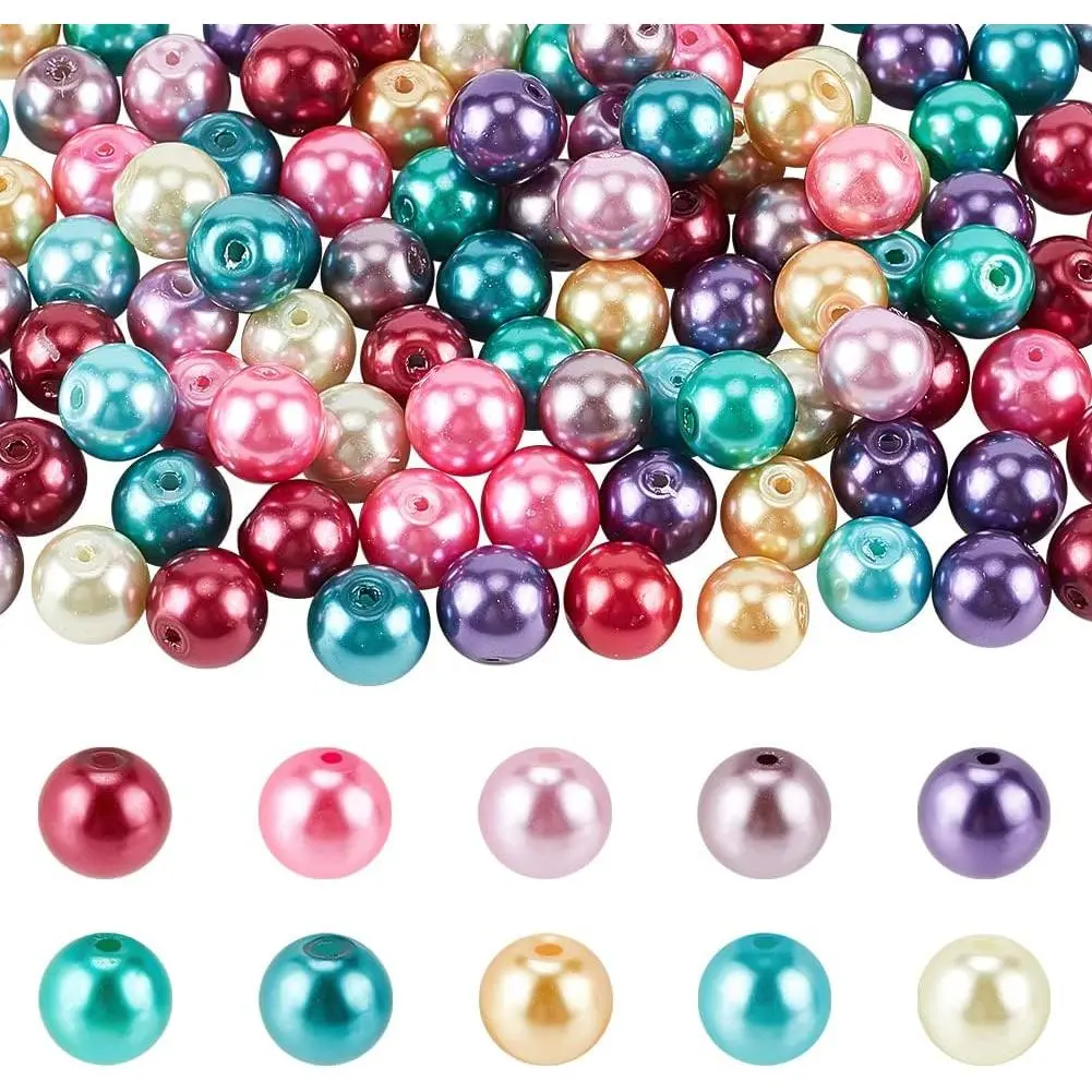 10mm  Beads 100 count Craft  Satin Luster Faux  Beads  Round Glass  Beads Dyed Loose Spacer Beads Pearlized Beads for  Necklace Craft Making Vase Fillers