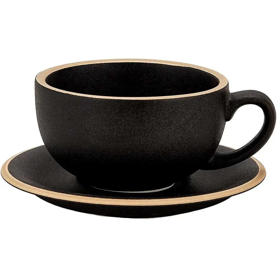 Design 12 oz Ceramic Latte Art Cappuccino Barista Cup with  (Rough Black)