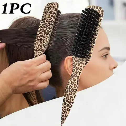 1PC Leopard Print Slick Back Hair Brush, Grooming Brush, Soft Bristle Styling Brush for Edge Control, Flyaway Taming, Sleek Ponytails and Bun Styling, Salon Hair Smoothing Brush for Women, Suitable for All Hair Types, Hairbrush