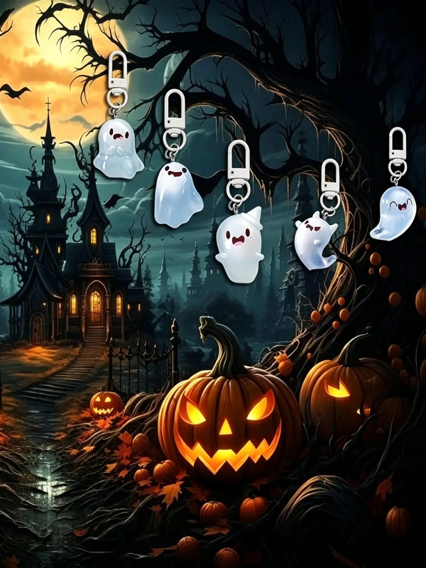 6pc Glow-In-The-Dark Ghost Keychains, Halloween Party Gifts, Cute Tie Dye Design, Perfect for Teens and Girls, Creative Boo Basket Keychain
