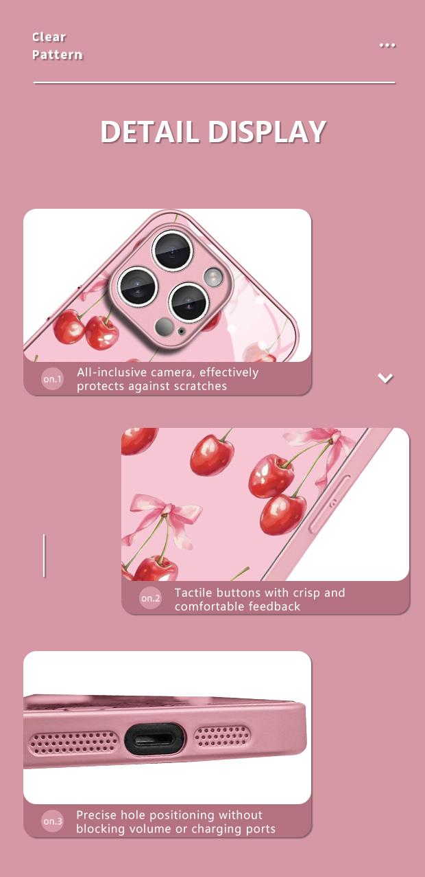 Pink Bow & Cherry Pattern Tempered Glass Case for iPhone 13/14/15/16 Pro/17 Pro Max Exquisite Design Drop-Resistant Scratch-Proof Protection Full Camera Lens Coverage Pink Bow & Cherry Pattern Tempered Glass Case for iPhone 13/14/15/16 Pro/17 Pro Max Exquisite Design Drop-Resistant Scratch-Proof Protection Full Camera Lens Coverage
