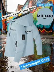 Women's Hooded Windbreaker Jacket Double sided Milano Italy Letter Print Jacket Two Color Options Hooded Loose All Season Warm Jacket Ideal for Daily Commute Hiking Climbing Wear Skin Friendly Breathable Machine Washable Plussize