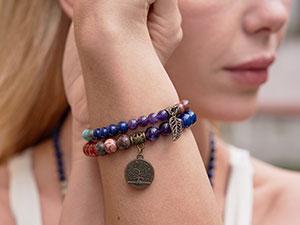 Bivei Natural Gemstone Semi Precious Healing Crystals Handmade Stretchy Round Beads Bracelet,Stocking Stuffers for Women Enhance Positive Energy