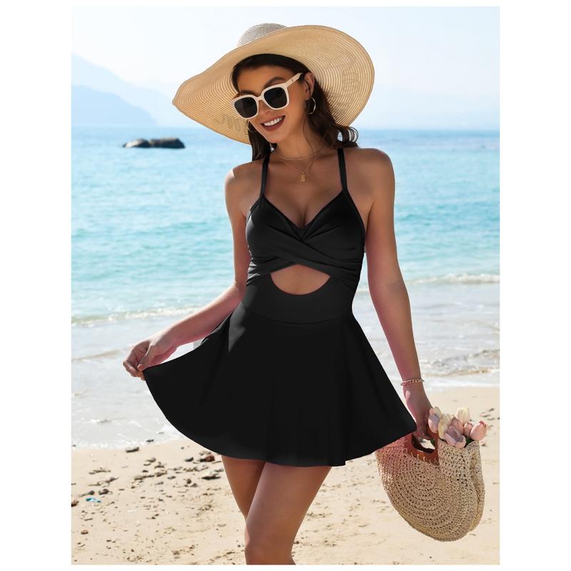 Womens One Piece Swimsuit Cut Out Cross V-Neck Swimdresses with Tummy Control Bottom Bathing Swim Suit Women 2026
