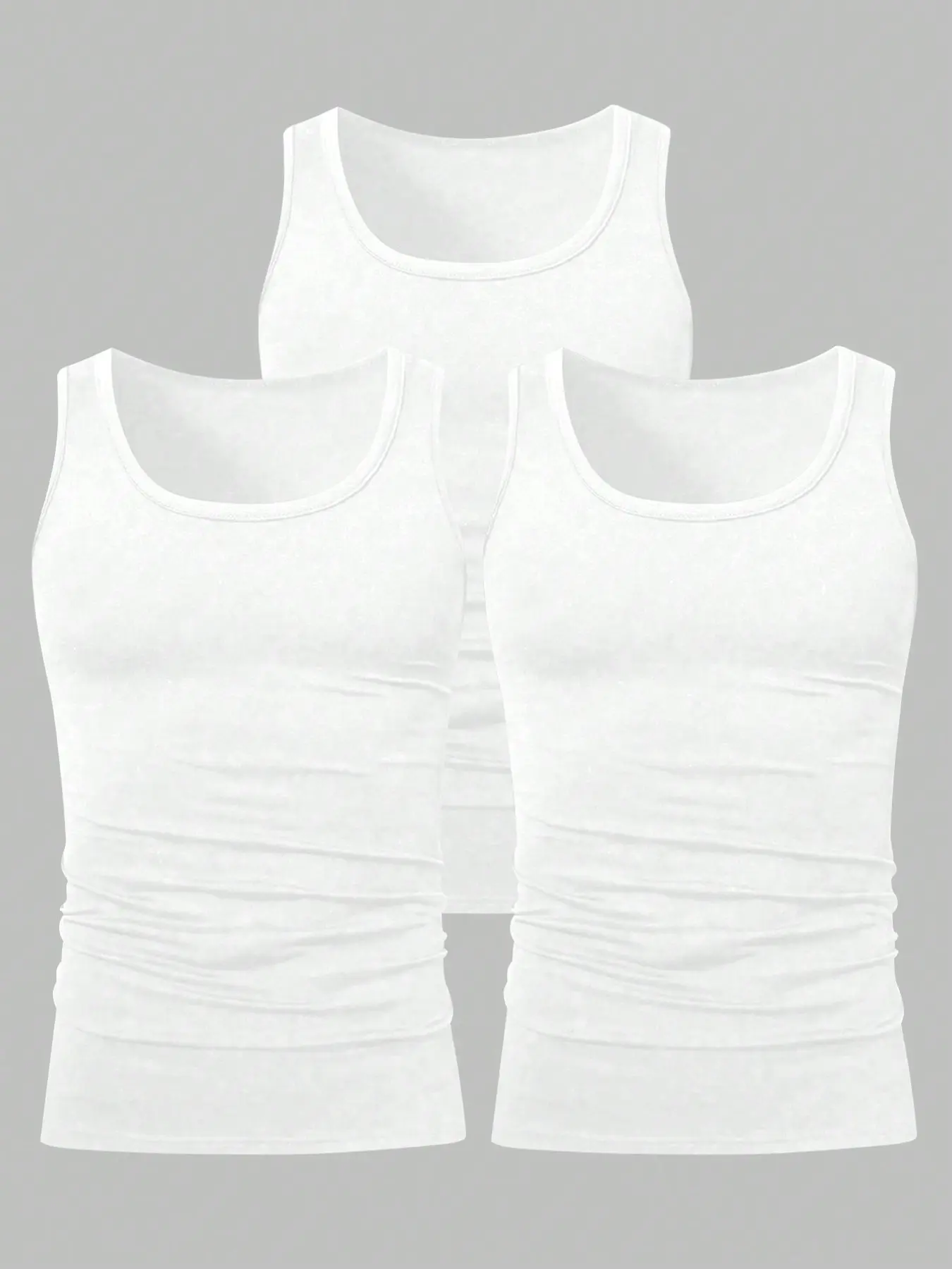Y2K Minimalist Men Plain Sleeveless Tank Top 3-Pack Black White Lightweight Stretch Form Fitting U Neck Sweat Wicking Elastic Layering Undershirt Anti Deform Base Vest For Skate Beach Fitness Office Everyday Sleep Outfit Stretchable